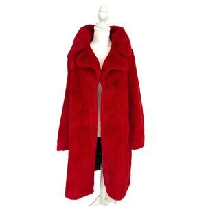 AQUA Statement Faux Fur Winter Coat Medium M Red